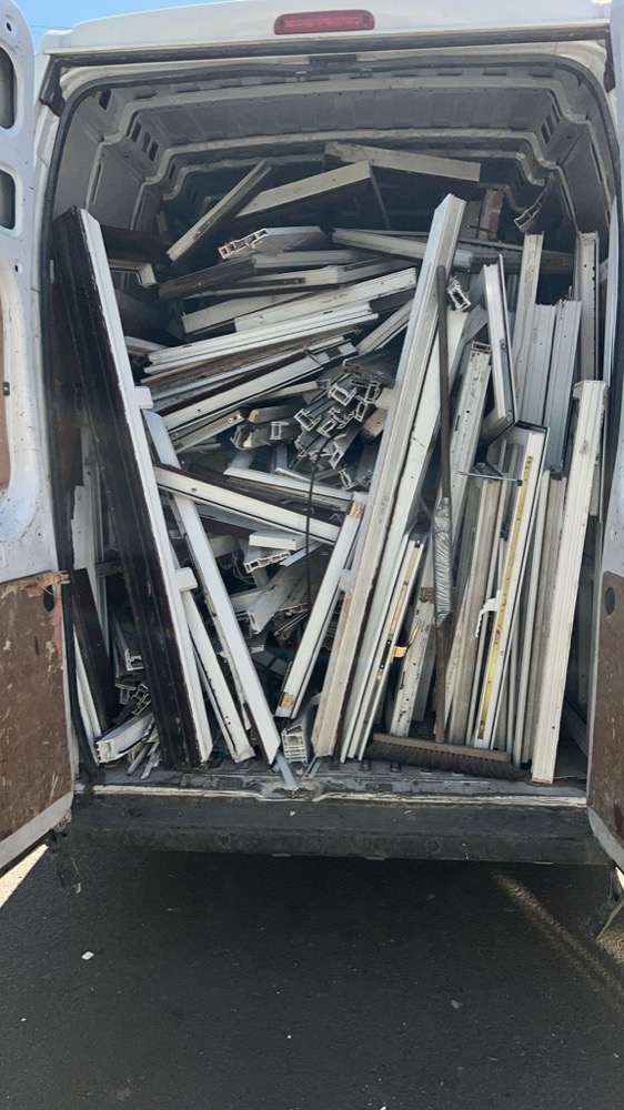 uPVC profile offcuts loaded for transport to the recycling facility