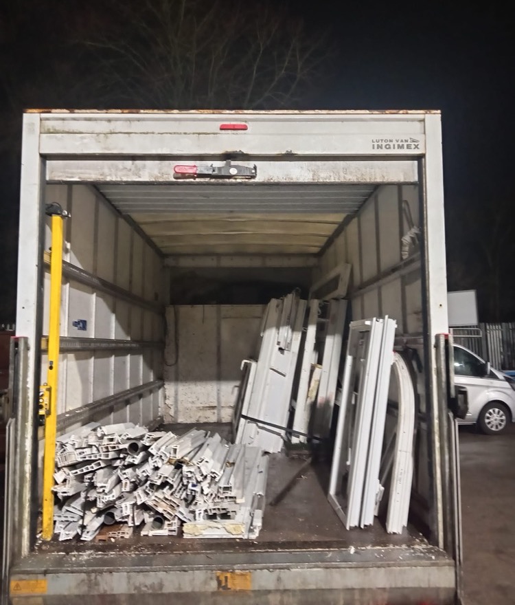 Luton van loaded with bulk uPVC scrap ready for transport